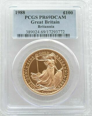 1988 Britannia £100 Gold Proof 1oz Coin PCGS PR69 DCAM