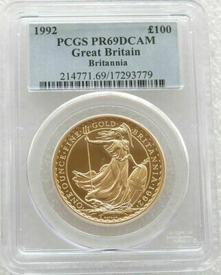 1992 Britannia £100 Gold Proof 1oz Coin PCGS PR69 DCAM - Mintage 500
