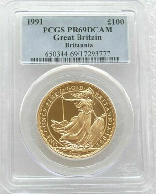 1991 Britannia £100 Gold Proof 1oz Coin PCGS PR69 DCAM
