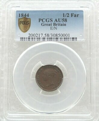 1844 E/N Victoria Young Head Half Farthing Copper Coin PCGS AU58