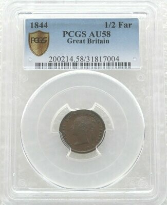 1844 Victoria Young Head Half Farthing Copper Coin PCGS AU58