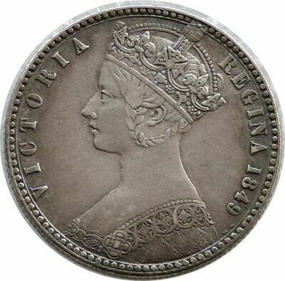 1849 Victoria Godless Gothic Florin Silver Coin