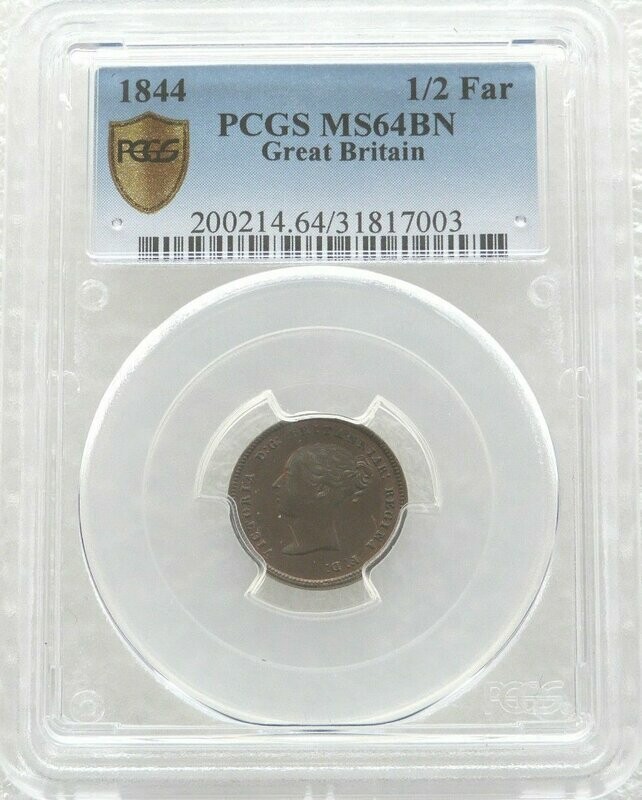 1844 Victoria Young Head Half Farthing Copper Coin PCGS MS64 BN