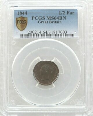 1844 Victoria Young Head Half Farthing Copper Coin PCGS MS64 BN