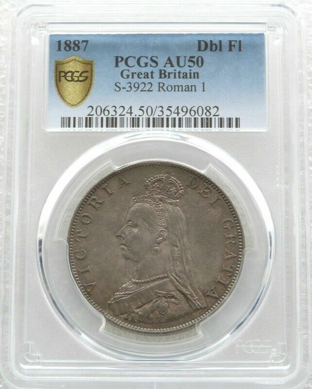 1887 Victoria Jubilee Head Double Florin Silver Coin Roman I PCGS AU50