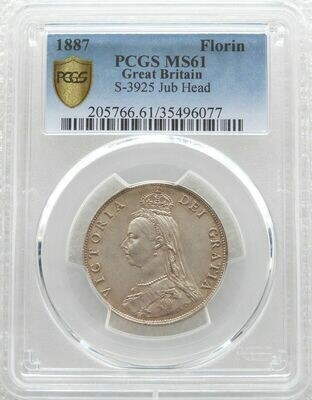 1887 Victoria Jubilee Head Florin Silver Coin PCGS MS61