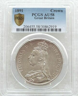1891 Victoria Jubilee Head St George and the Dragon Crown Silver Coin PCGS AU58