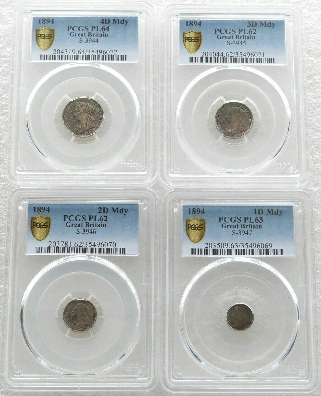 1894 Victoria Veiled Head Maundy Silver 4 Coin Set PCGS PL64 - PL62