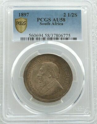 1897 South Africa Zar 2.5 Shillings Silver Coin PCGS AU58