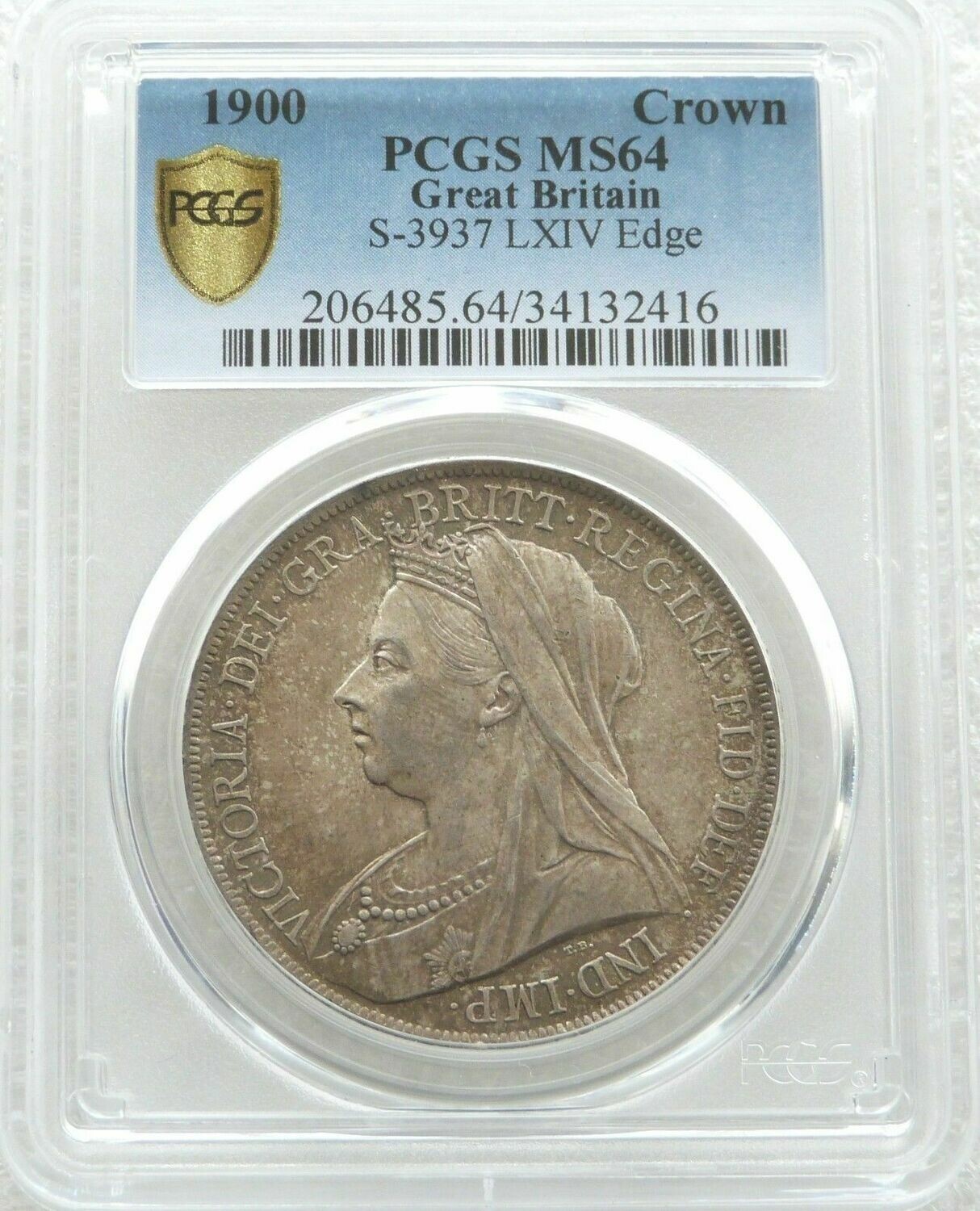 1900-LXIV Victoria Veiled Head St George and the Dragon Crown Silver Coin PCGS MS64