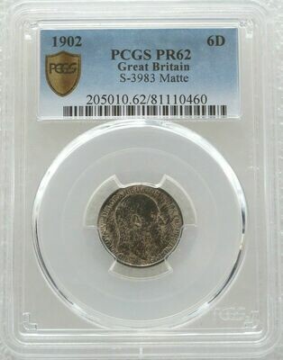 1902 Edward VII Coronation 6D Six Pence Silver Matte Proof Coin PCGS PR62