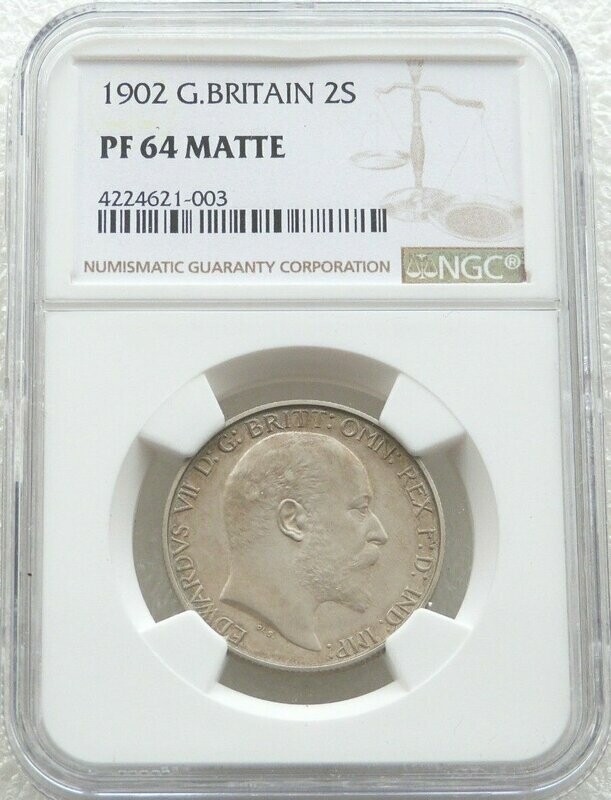 1902 Edward VII Coronation Florin Silver Matte Proof Coin NGC PF64