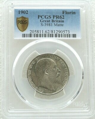 1902 Edward VII Coronation Florin Silver Matte Proof Coin PCGS PR62