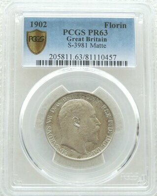 1902 Edward VII Coronation Florin Silver Matte Proof Coin PCGS PR63
