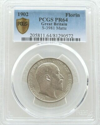 1902 Edward VII Coronation Florin Silver Matte Proof Coin PCGS PR64