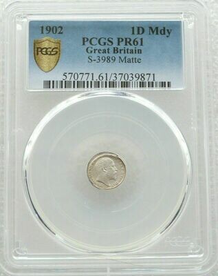 1902 Edward VII Coronation Maundy 1D Silver Matte Proof Coin PCGS PR61