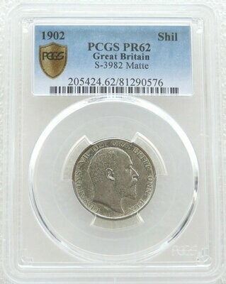 1902 Edward VII Coronation Shilling Silver Matte Proof Coin PCGS PR62