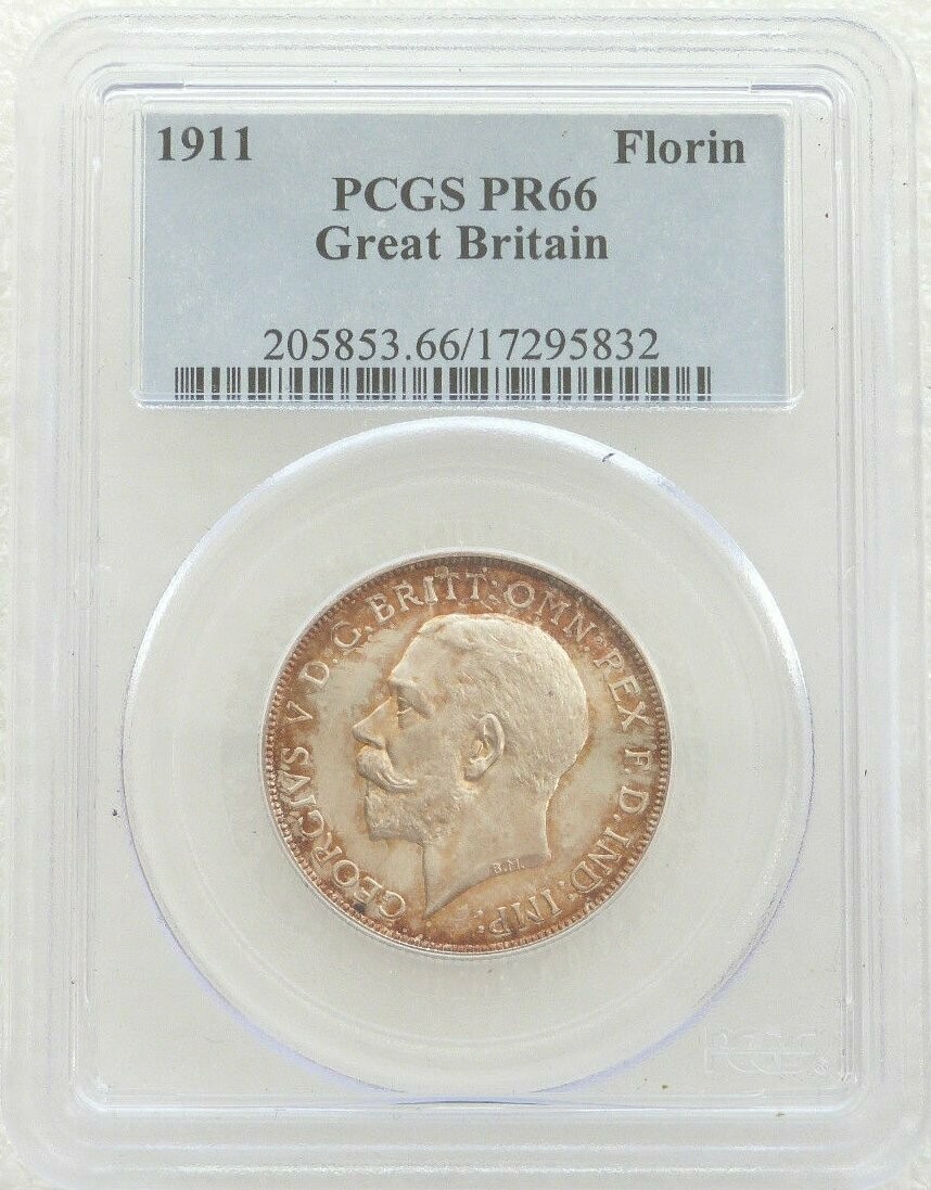 1911 George V Coronation Florin Silver Proof Coin PCGS PR66