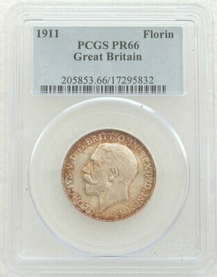 1911 George V Coronation Florin Silver Proof Coin PCGS PR66