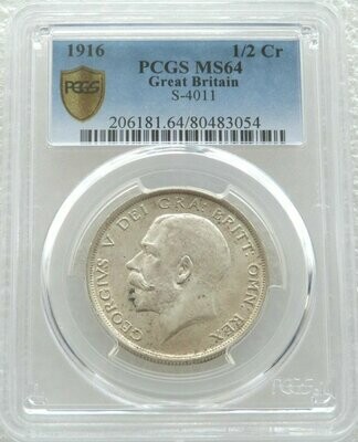 1916 George V Bare Head Half Crown Silver Coin PCGS MS64