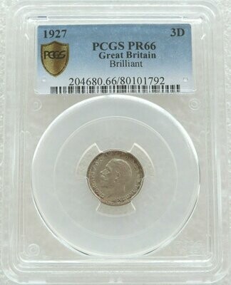 1927 George V Bare Head 3D Threepence Silver Proof Coin PCGS PR66