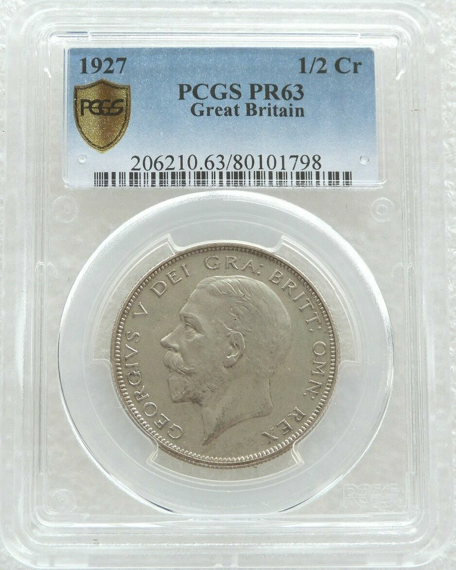1927 George V Bare Head Half Crown Silver Proof Coin PCGS PR63