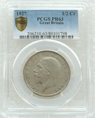 1927 George V Bare Head Half Crown Silver Proof Coin PCGS PR63
