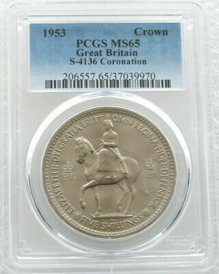 1953 Queens Coronation 5 Shilling Crown Coin PCGS MS65