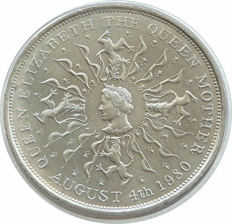 Silver Crown Coin  HER MAJESTY QUEEN ELIZABETH THE QUEEN MOTHER  80TH BIRTHDAY 