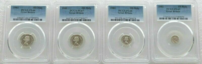 1981 Westminster Abbey Elizabeth II Maundy Silver 4 Coin Set PCGS PL67-PL63