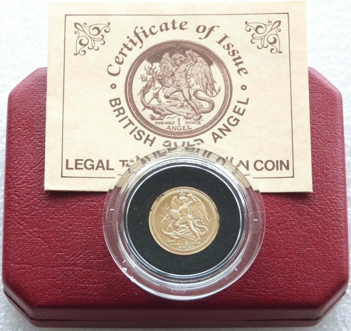 1985 Isle of Man Manx Angel Gold Proof 1/10oz Coin Box Coa