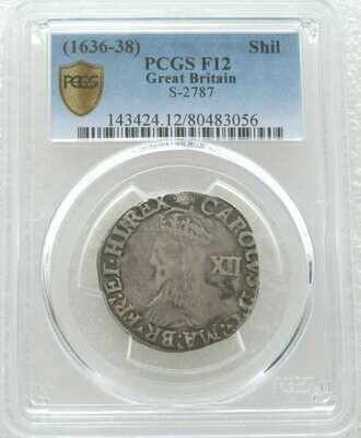 1636 - 1638 Charles I Shilling Silver Coin PCGS F12