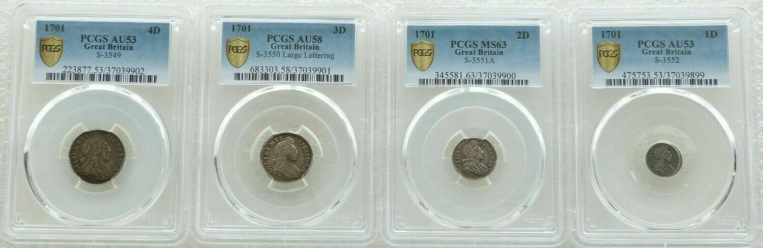 1701 William III Maundy Silver 4 Coin Set PCGS MS63 - AU53