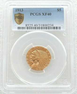 1913 American Indian Head Half Eagle $5 Gold Coin PCGS XF40