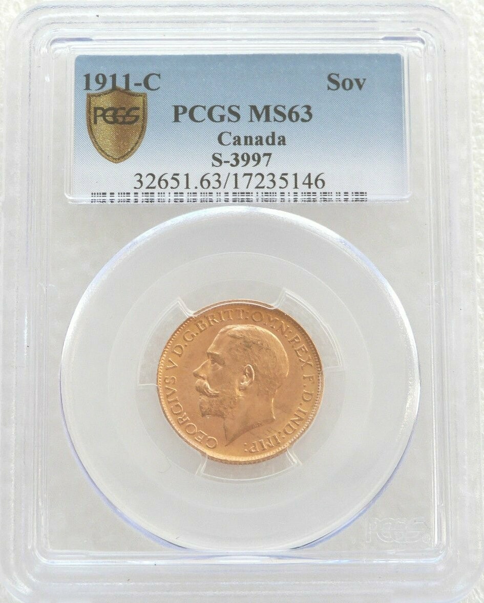 1911-C Canada Ottawa Mint George V Full Sovereign Gold Coin PCGS MS63