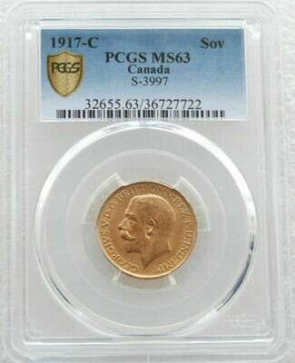 1917-C Canada Ottawa Mint George V Full Sovereign Gold Coin PCGS MS63