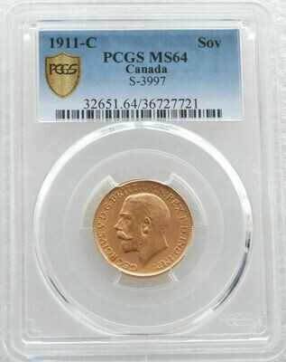 1911-C Canada Ottawa Mint George V Full Sovereign Gold Coin PCGS MS64