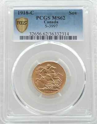 1918-C Canada Ottawa Mint George V Full Sovereign Gold Coin PCGS MS62