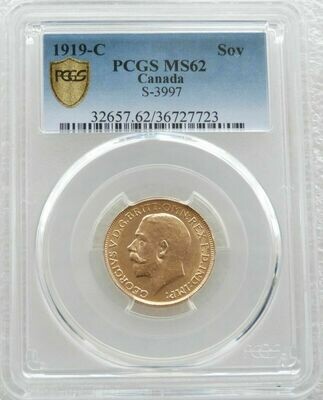1919-C Canada Ottawa Mint George V Full Sovereign Gold Coin PCGS MS62