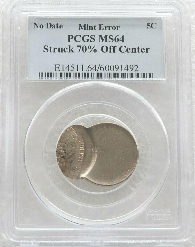 American Mint Error Jefferson Nickel 5c Coin Off-Centre PCGS MS64