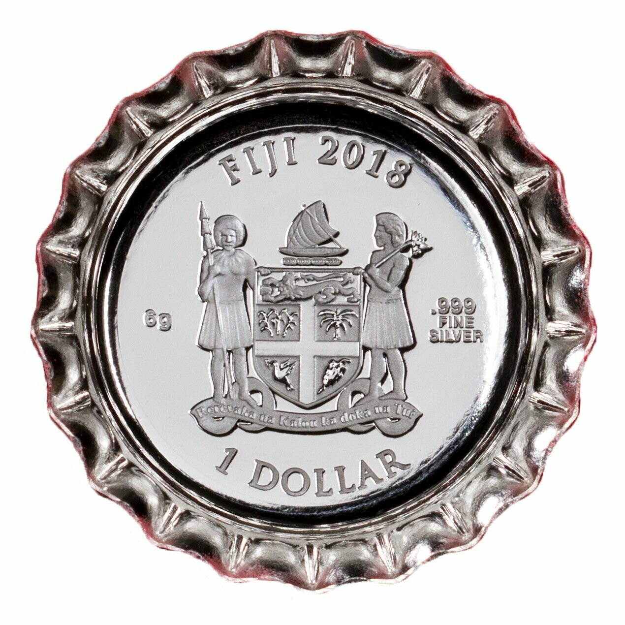 2018 Fiji Coca-Cola Coke Bottle Cap Colour $1 Silver Proof Coin