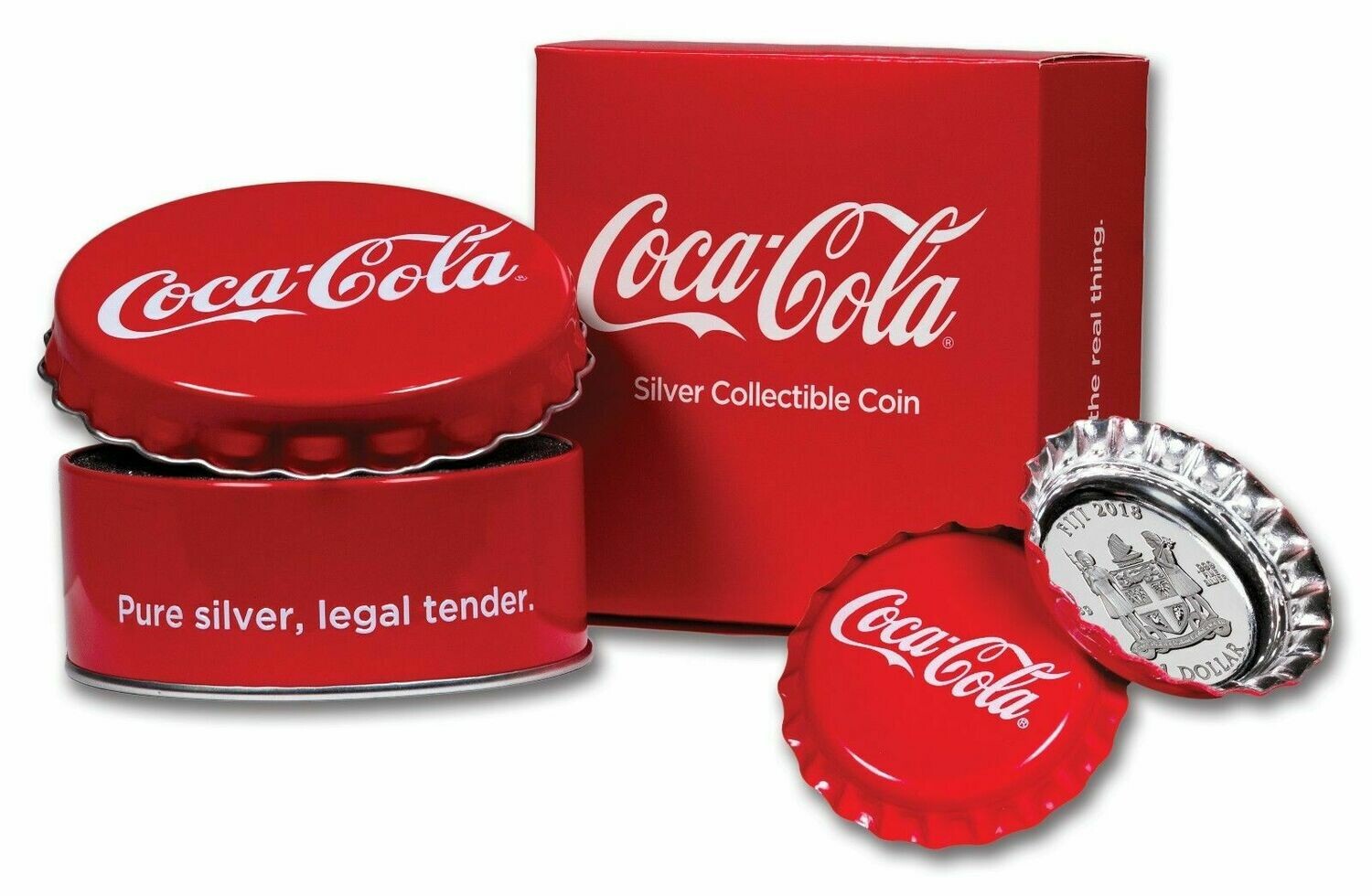 2018 Fiji Coca-Cola Coke Bottle Cap Colour $1 Silver Proof Coin Box Coa