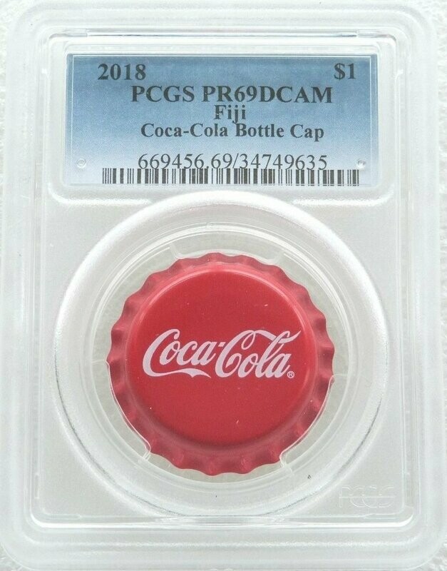 2018 Fiji Coca-Cola Coke Bottle Cap Colour $1 Silver Proof Coin PCGS PR69 DCAM