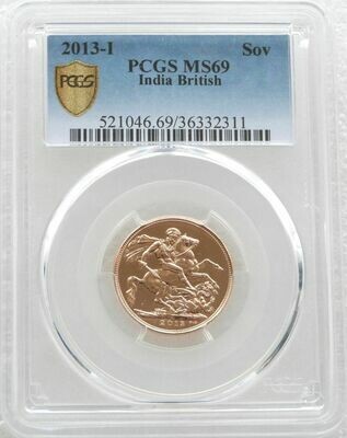 2013-I India Mint Mark Full Sovereign Gold Coin PCGS MS69
