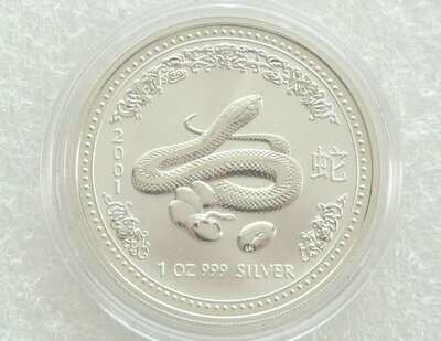 2001 Australia Lunar Snake $1 Silver 1oz Coin