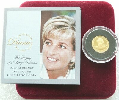 2007 Alderney Lady Diana £1 Gold Proof 1/25oz Coin Box Coa