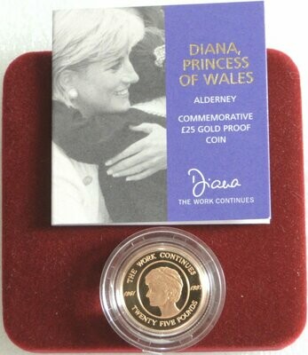 2002 Alderney Lady Diana Spencer £25 Gold Proof Coin Box Coa