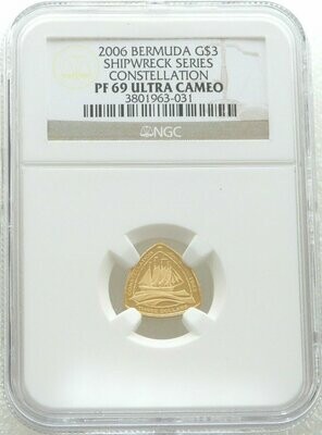 2006 Bermuda Constellation Ship $3 Gold Proof 1/20oz Coin NGC PF69