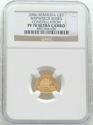 2006 Bermuda Constellation Ship $3 Gold Proof 1/20oz Coin NGC PF70