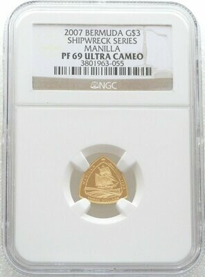 2007 Bermuda Manilla Ship $3 Gold Proof 1/20oz Coin NGC PF69